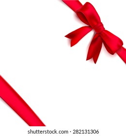 Isolated realistic tied the corners red bow and ribbon. Vector illustration