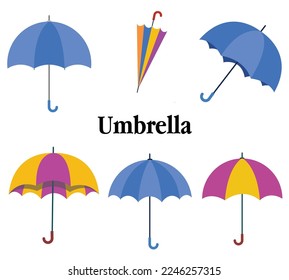 Isolated and realistic umbrella icon. Open and fold the umbrella. A set of different umbrellas in different positions. All components are isolated. Stylish accessory for protection from rain or sun.