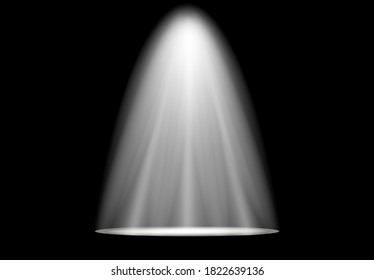 Isolated realistic white projector light on black background. Stock vector illustration.