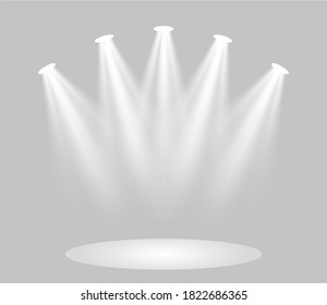 Isolated realistic white projector light on dark background. Stock vector illustration.