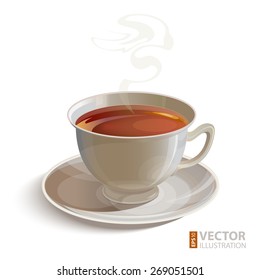 Isolated realistic white tea cup with saucer on white background. RGB EPS 10 vector illustration