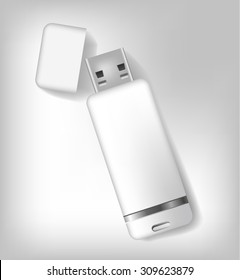 Isolated realistic white usb memory sticks mock up. Vector illustration