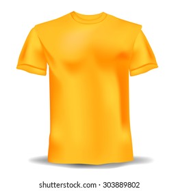 Isolated realistic yellow orange template t-shirts on a white background. Vector illustration 