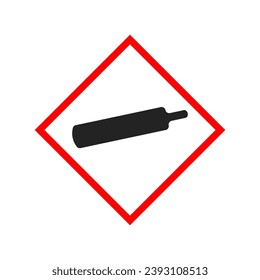 Isolated rectangle sign of high pressure gas bottle, oxygen, fuel with illustration for bottle, tube, tank for substance danger, safety industrial sign