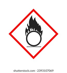 Isolated rectangle sign of oxidizing material, gas, oxygen, fuel with illustration for corrosive industrial substance material agent, danger, safety