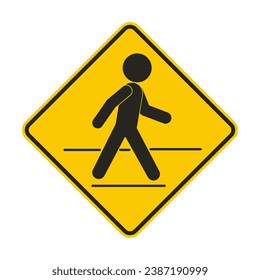  Isolated rectangle yellow black sign of pictogram man walking on walk lane, for cross walk of pedestrian walkway line