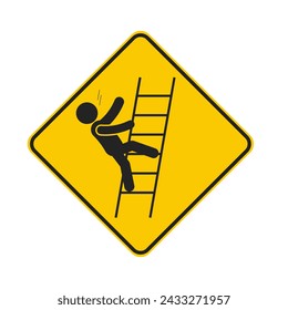Isolated rectangle yellow ladder safety sign, industrial contruction equipment label