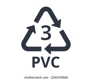 Logotipo de PVC de reciclaje aislado, número 3. Concepto de ecología y embalaje.
