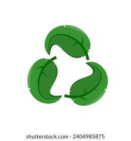 Isolated recycle, reuse, reduce waste sign made from three leaves shaped cycle triangle for green, ecology, sustainability sign