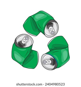 Isolated recycle, reuse, renew icon made from green used aluminium soft drink cans shape in triangle, for ecology, recycle, green symbol