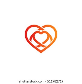 Isolated red abstract monoline heart logo. Love logotypes. St. Valentines day icon. Wedding symbol. Amour sign. Cardiology emblem. Vector illustration