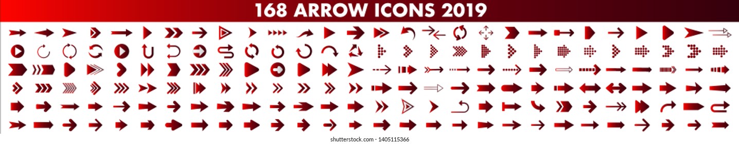 Isolated red arrow vector icons set. Arrows icon collection for web, mobile app. Arrow vector download icon set. Arrows vector curve flat collection. Application digital button illustration 