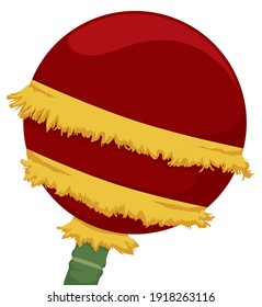 Isolated red ball with golden fringes and bamboo pole representing the wisdom's pearl in the dragon dance performance.