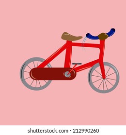 an isolated red bicycle on a pink background