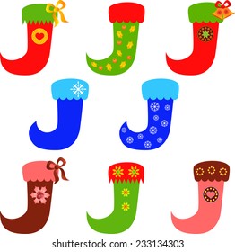 Isolated Red, Blue, Green, Brown and Pink Christmas Stocking Vectors