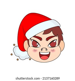 Isolated red boy christmas borderline cute face vector illustration