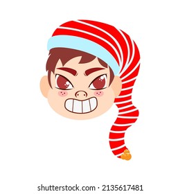 Isolated red boy hat christmas emoji cute face vector illustration
