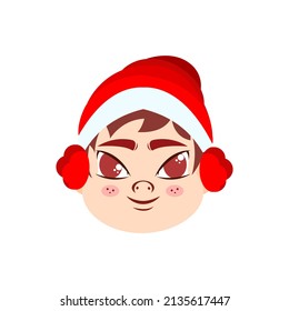 Isolierte rote Junge Winterweihnachtsfeste Emoji süße Gesicht, Vektorgrafik