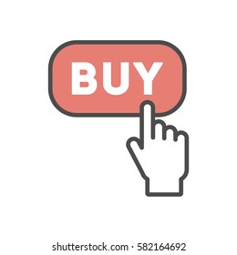 Isolated red buy button icon on white backgroundwith white pointer.
