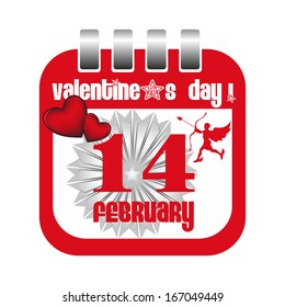Isolated red calendar sheet with cupid and red hearts made for Valentine's Day