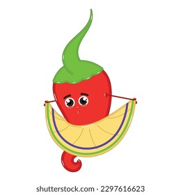 Isolated red chili pepper cartoon kawaii Vector illustration