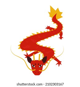 dragón chino rojo aislado, obra de arte plana. Serpiente del festival de la Primavera Asiática. EPS de ilustración de vector