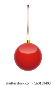 Isolated red Christmas ball hanging on a string. EPS10 vector.