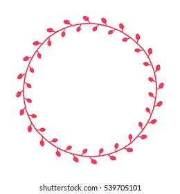Isolated red circle twig. Hand drawn vector frame