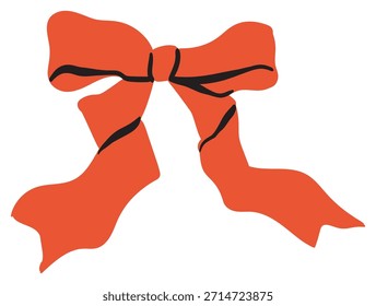 Nudo de lazo de color rojo aislado con cintas. Trendy trenzado de pelo o accesorio de decoración de regalo. Ilustración vectorial linda para el papel de embalaje del partido, anuncios, cartel, cartel, tarjeta de felicitación o decoración de Anuncio.