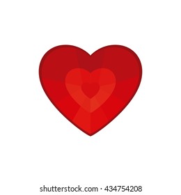 Isolated red diamond with a heart shape on a white background