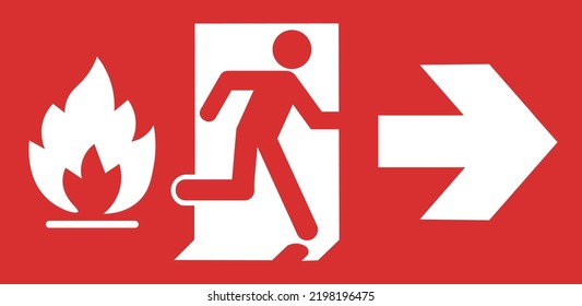 Isolated red fire exit icon with right arrow. 
