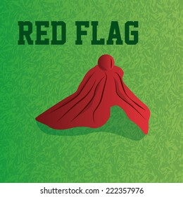an isolated red flag on a green football field