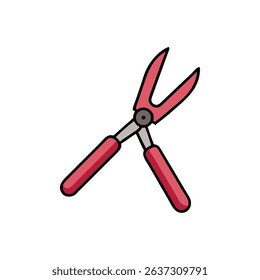 Isolated red gardening shears on White Background centered icon
