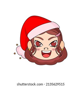 Isolated red girl christmas borderline cute face vector illustration