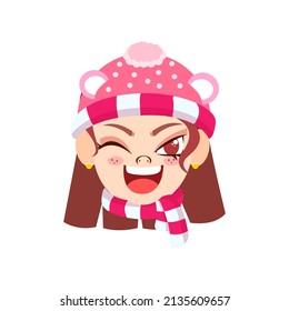 Isolated red girl scarf hair christmas emoji cute face vector illustration