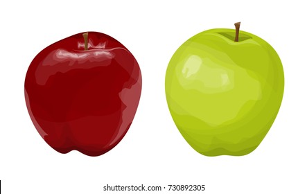 Isolated red and green apples on white background.