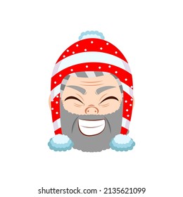 Isolated red happy old man christmas emoji cute face vector illustration