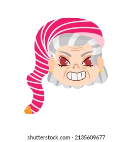 Isolated red hat old woman christmas emoji cute face vector illustration