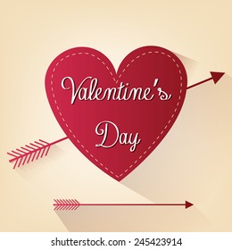 an isolated red heart with text and an arrow for valentine's day