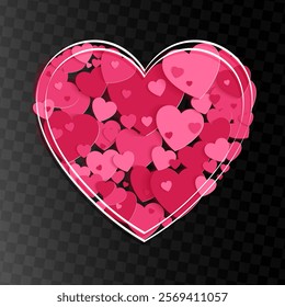 Isolated red heart with white border, design element.