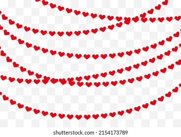 Isolated red hearts garland for Valentines Day and celebration card. Vector Illustration.