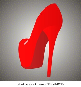 Isolated red high heel shoes on a gray chaotic retro background.  