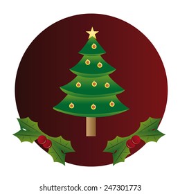 an isolated red label with a christmas tree