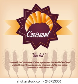 an isolated red label with a croissant and text on a colored background