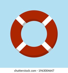 Isolated red lifebuoy vector in cartoon style. Flat icon for summer posters. Travel concept. Cartoon vector illustration. Colorful logo on blue background. Flat design