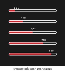 Isolated red loading icon on black background. Preloaders and progress loading bars template. Vector illustration.