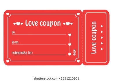 Isolated red love coupon template. Valentine's Day coupon