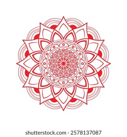 Isolated Red mandala in vector. Round flower line unpainted pattern. Vintage element for coloring pages and design