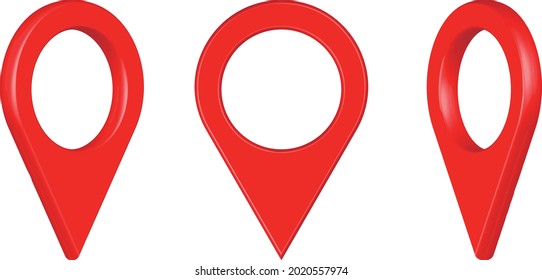 Isolated red map pointer set. 3D Illustration