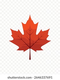 Isolated red maple leaf illustration on transparent background for autumn designs. Perfect for seasonal projects, educational materials, and nature-themed graphics.